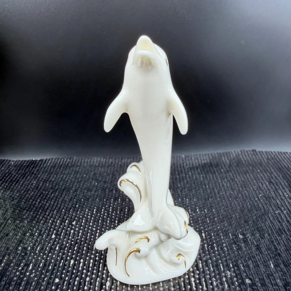 Lenox Ivory China Dolphin Figurine Gold Trim Nautical Ocean Marine Life‎ 4 Inch